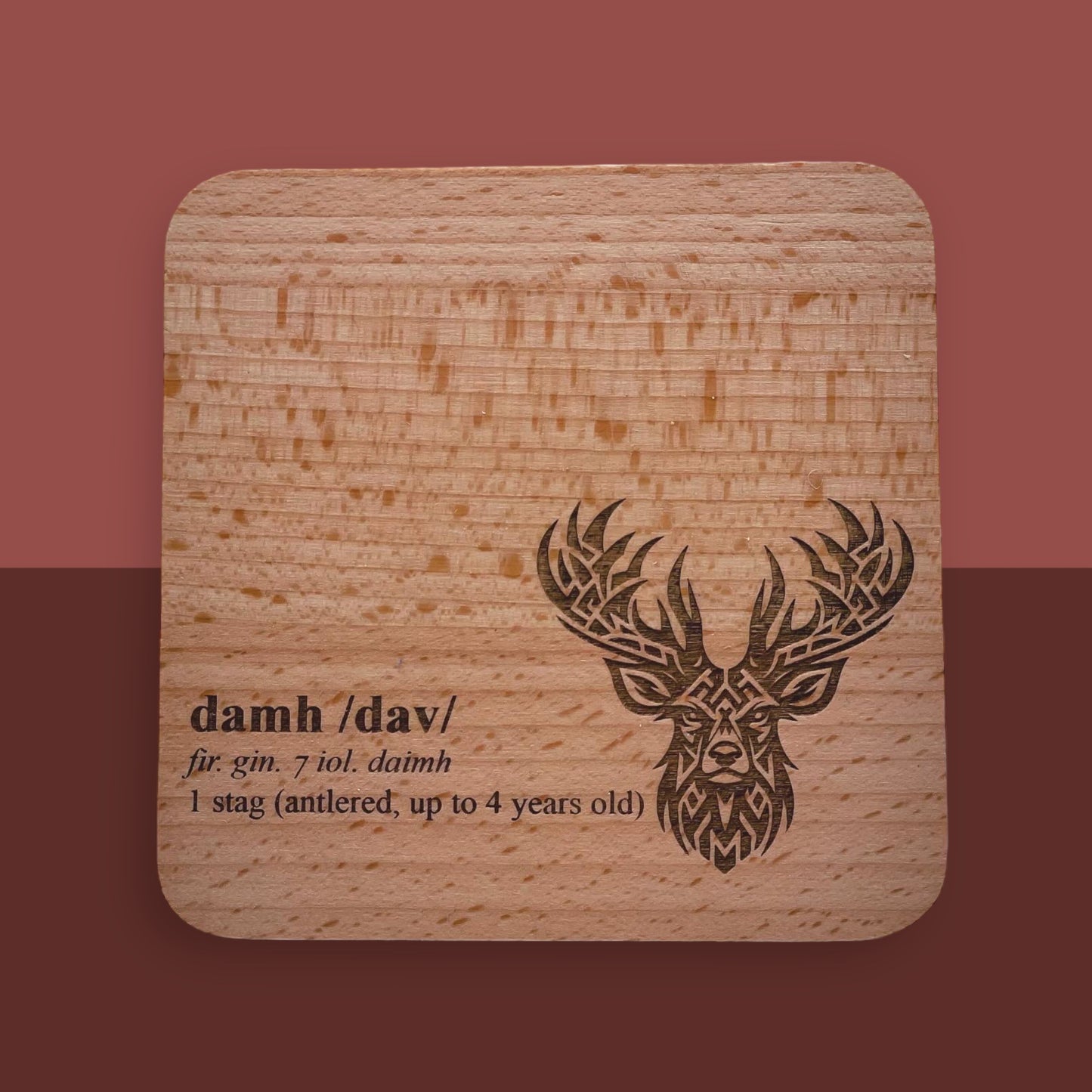 Handcrafted Wooden Coaster with Laser-Engraved Stag Design