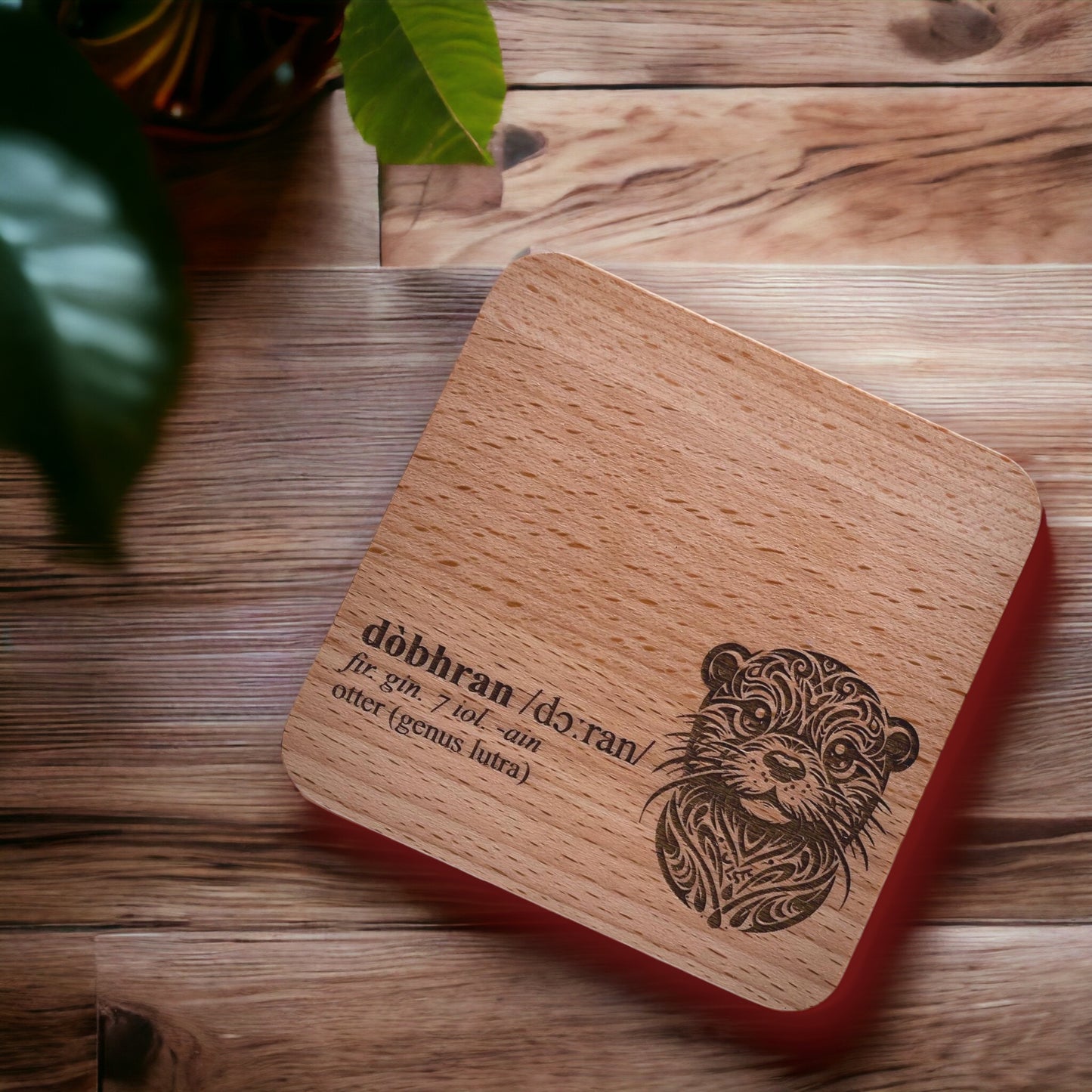 Beech Wood Coaster with Laser-Engraved Otter Design