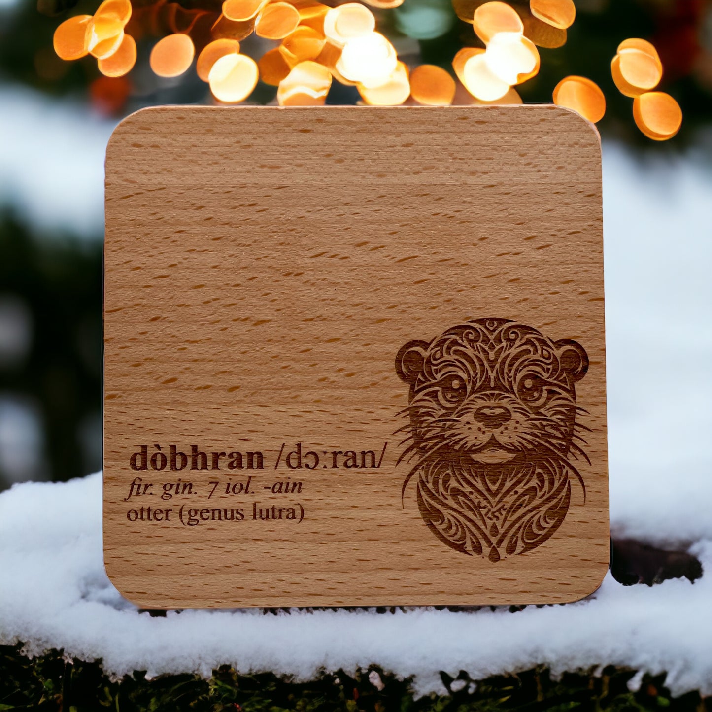Beech Wood Coaster with Laser-Engraved Otter Design