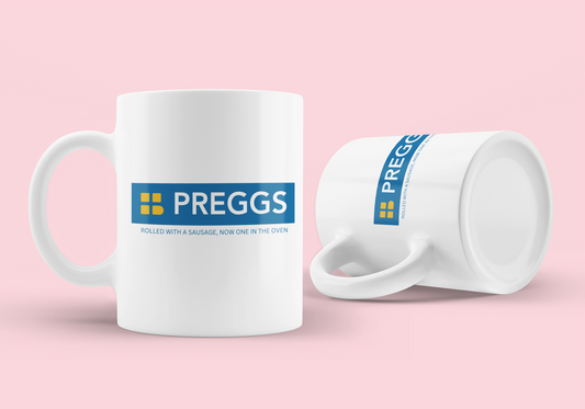 Novelty Pregnancy Announcement Mug - Preggs Parody Mug - New Mum Gift - Baby Reveal Idea - Funny Maternity Present