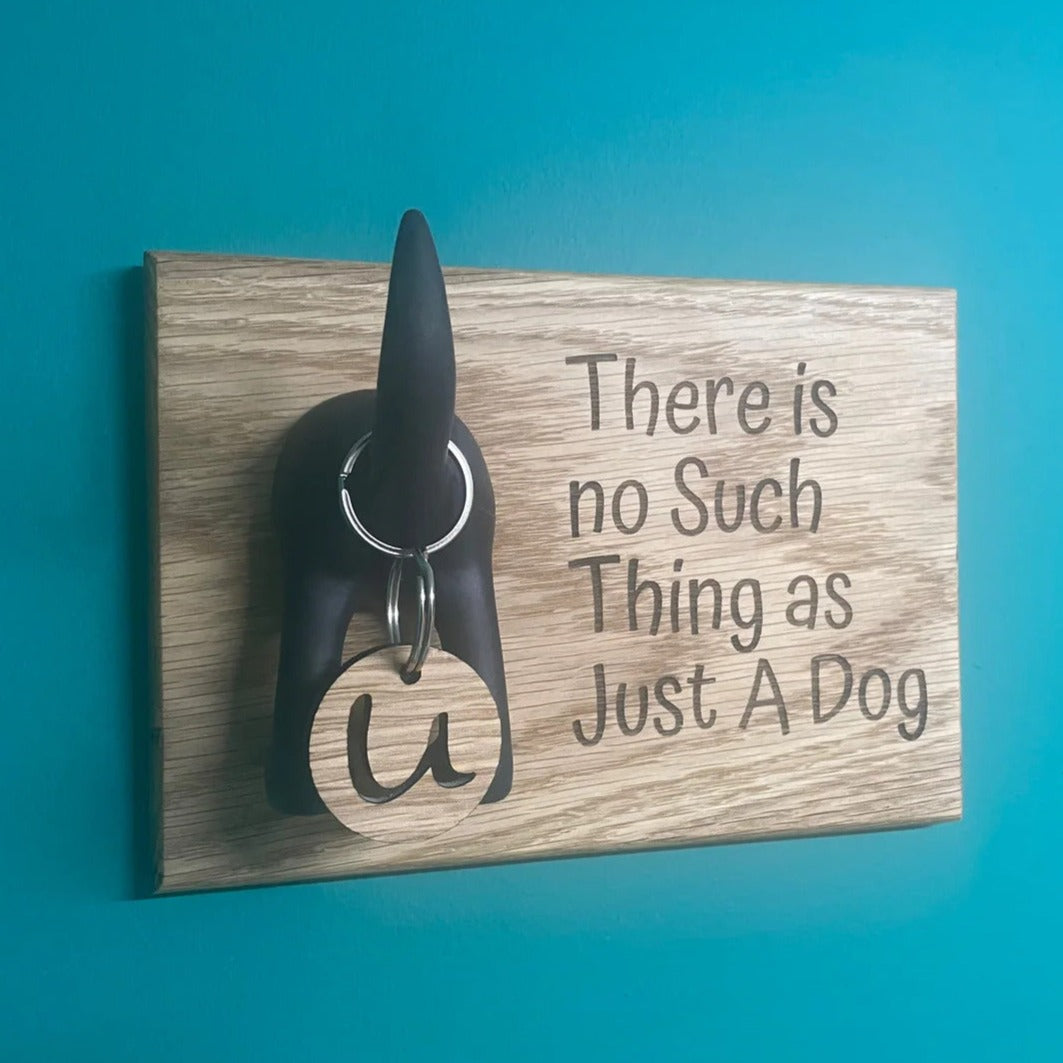 Handcrafted Oak Wooden Dog Leash Holder with Inspirational Quote