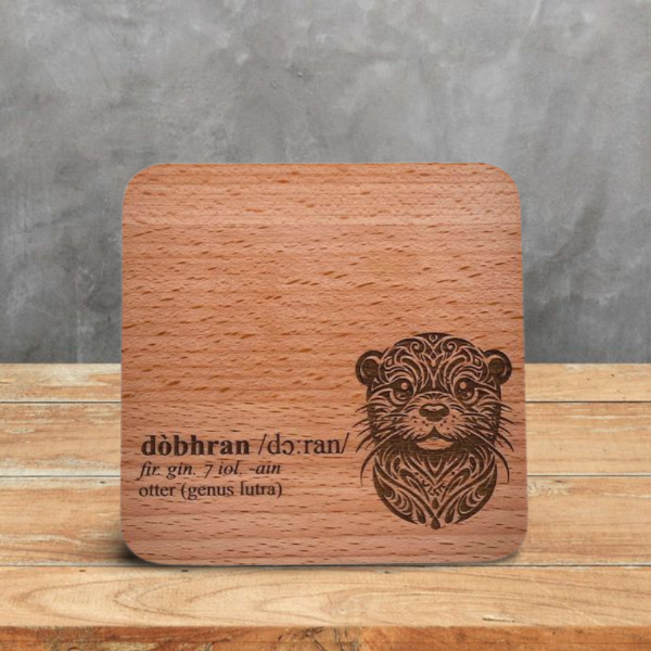 Beech Wood Coaster with Laser-Engraved Otter Design